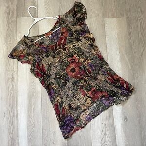 Vintage Silk Top floral ruffle sheer womens size 6 romantic bohemian funky artsy